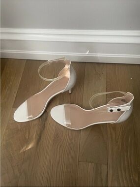 BCBGeneration White Clear-Strap Kitten Heel Sandals